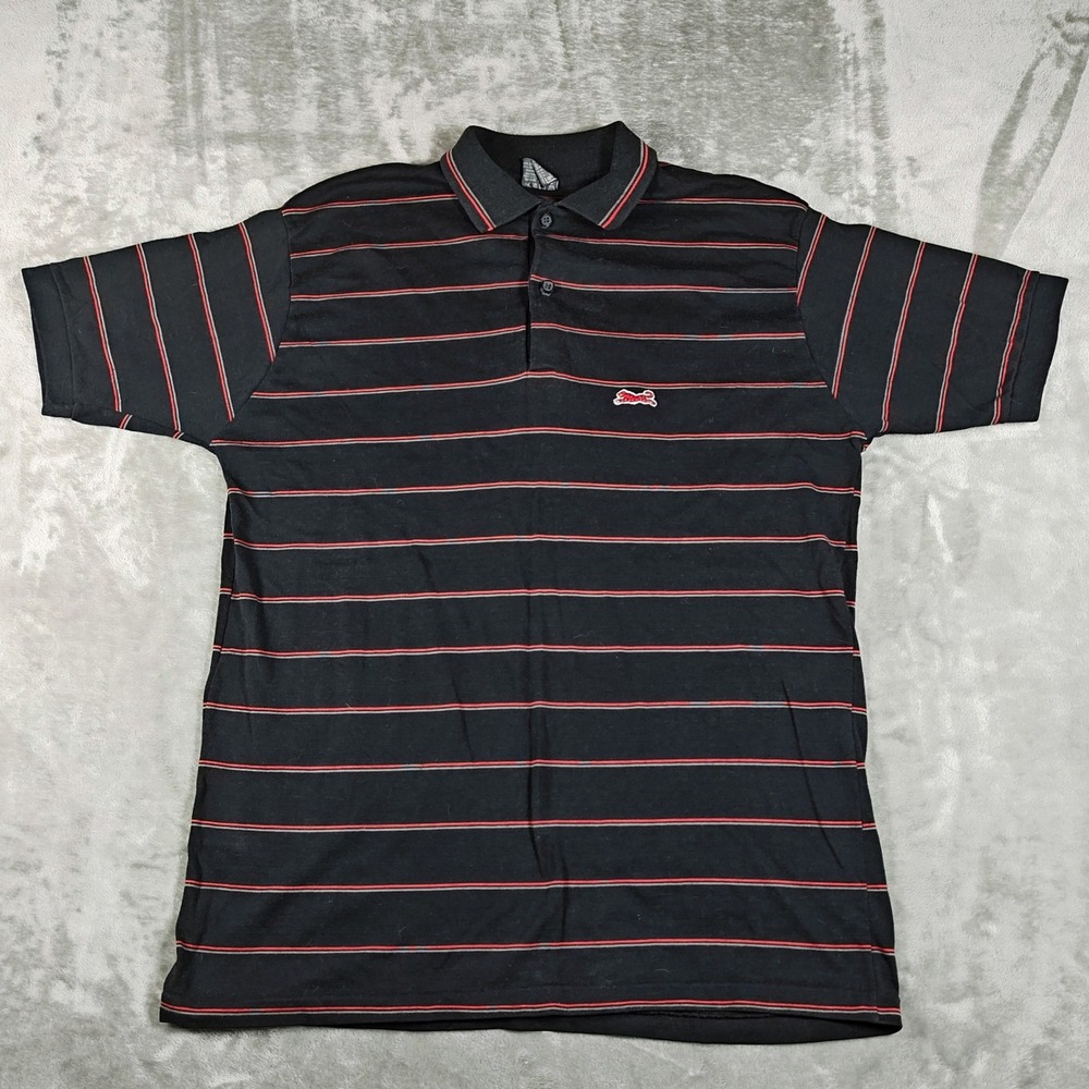 Vintage Le Tigre Polo Shirt Mens XL Black Red Striped Made In USA Preppy